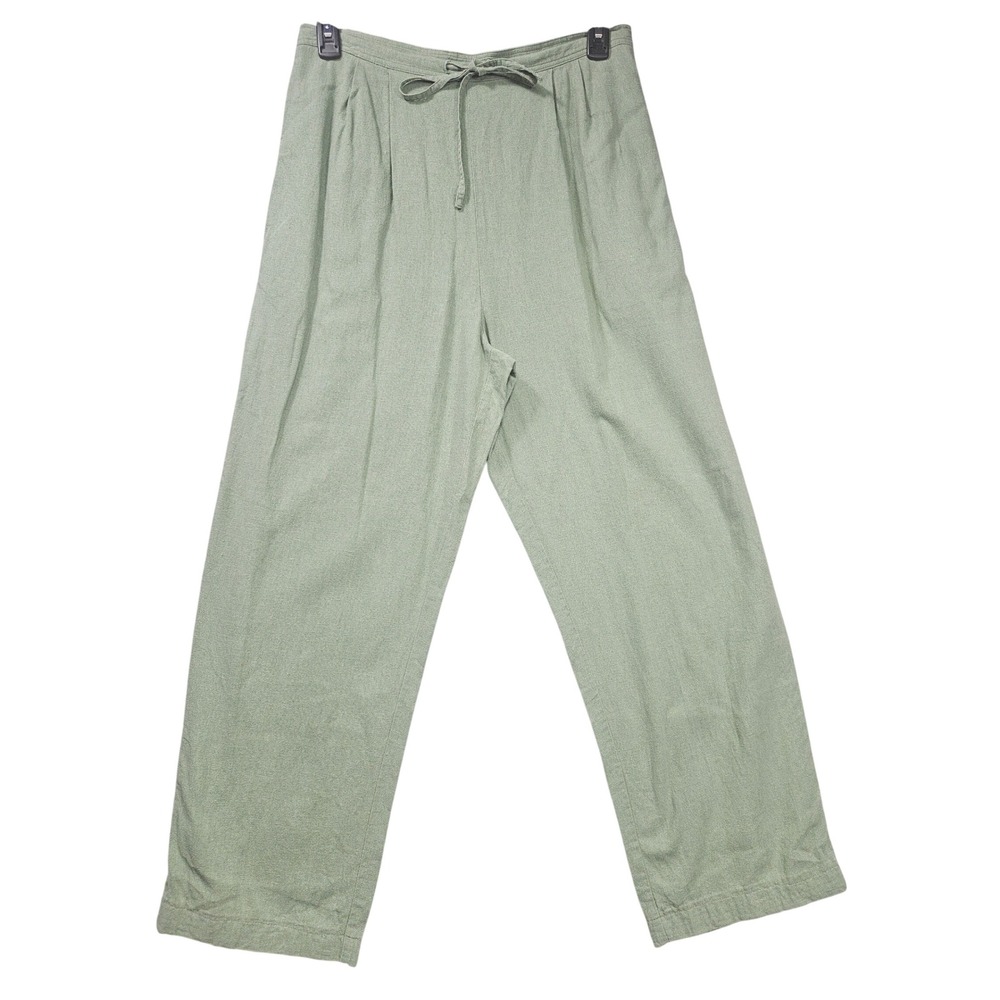 Orvis Womens Sage Green Linen Blend Wide Leg Drawstring Pants Size L